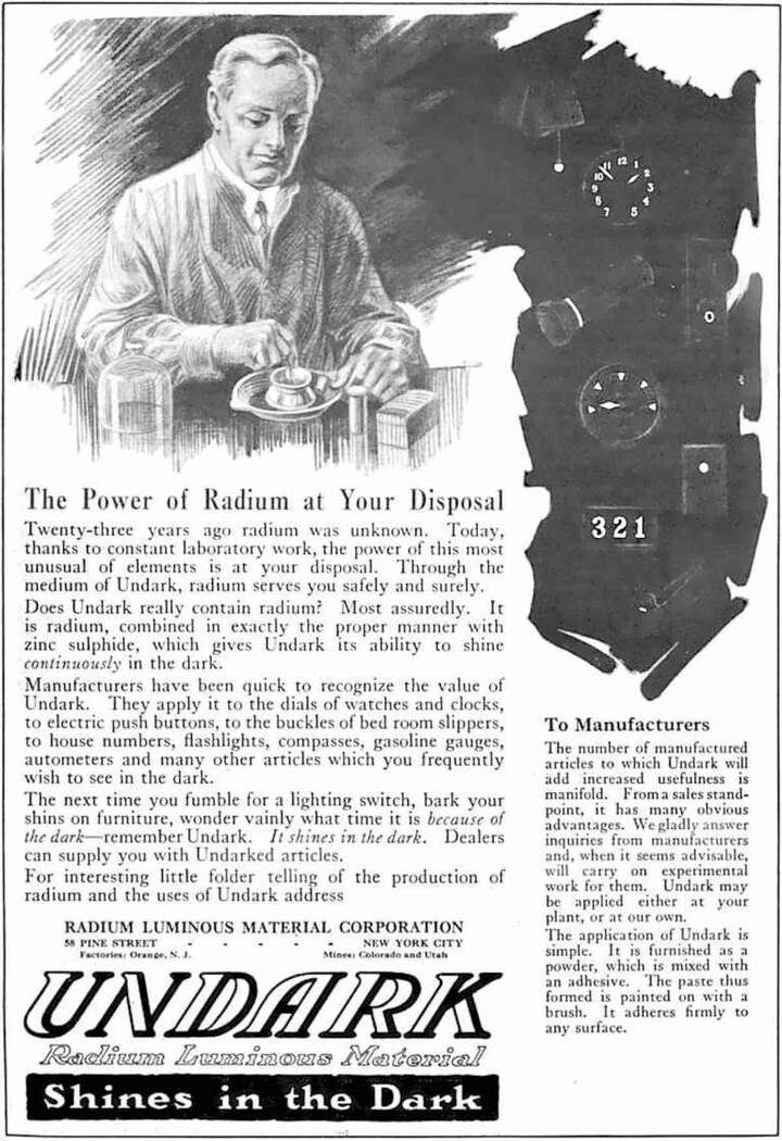 Anuncio de Undark (un productor de radio) 1930's