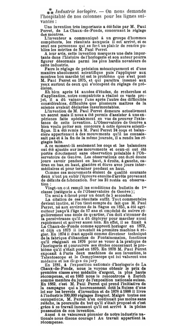 Carta anónima de Perret - La carta “bomba” de Perret L'Impartial (1889)