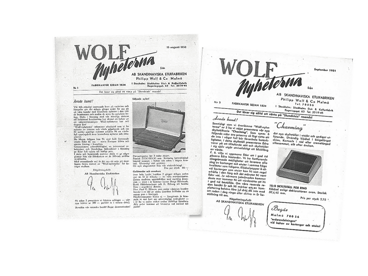 Catálogos promocionales Wolf en Sueco, que datan de 1950.