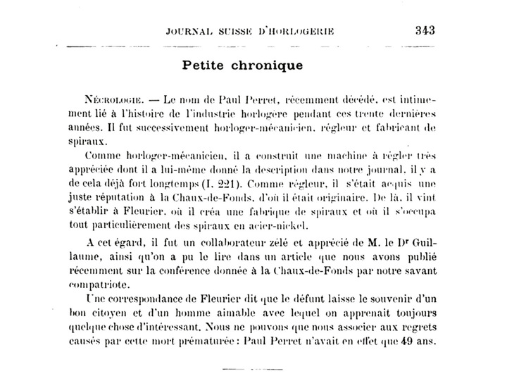 Obituario de Paul Perret. JSH (1904)