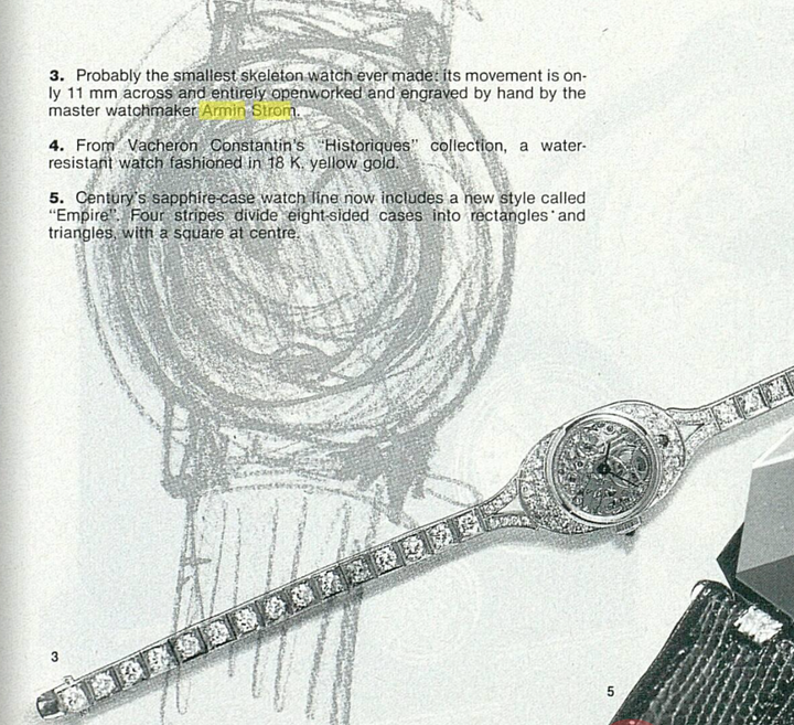 Un reloj esqueleto en miniatura del Sr. Armin Strom presentado en 1990 en Europa Star.