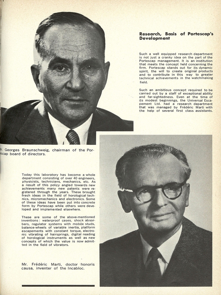 Fritz Marti se alegró de compartir protagonismo con Georges Braunschweig: ambos habían trabajado juntos desde que asistieron a la ETH de Zúrich y Marti, centrado en la tecnología, apreciaba las habilidades comerciales de su viejo amigo.