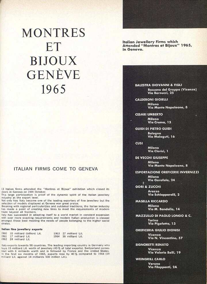 En 1965, la exposición de Ginebra dio la bienvenida a algunas empresas Italianas, todas ellas joyerías. En ese momento, Panerai todavía era una marca reservada para los militares.